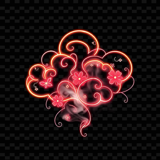 Art Nouveau Neon Cloud Decorated With Organic Lines Floral Patterns and Sinuou_Isolated_Neon_Objects