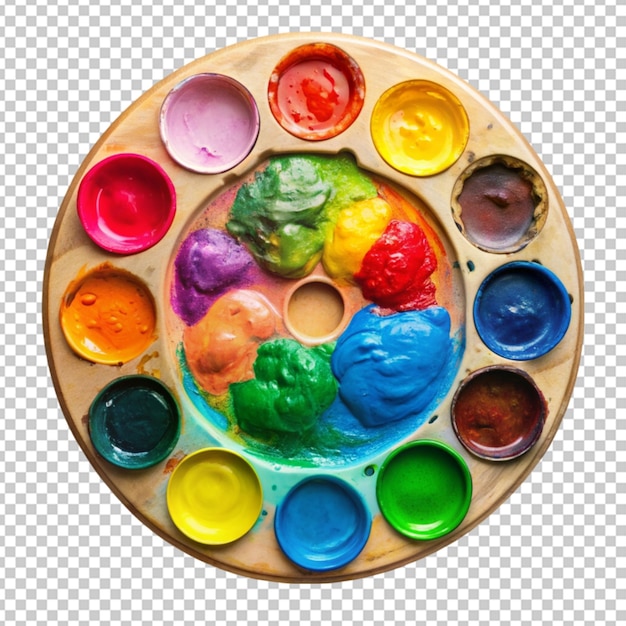 PSD art palette with colorful mixed paints transparent background