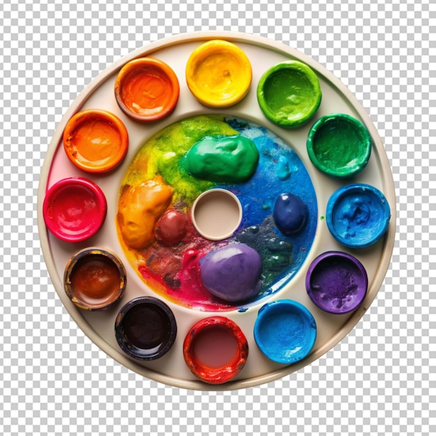 PSD art palette with colorful mixed paints transparent background