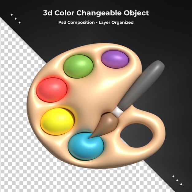 PSD art pastel color palette with 3d rendering  paintbrush tool for drawing