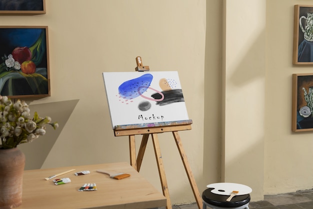 Art studio with easel mockup design