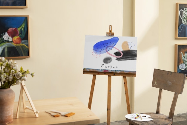 Art studio with easel mockup design