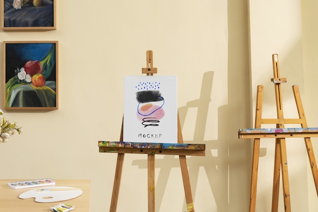 Art studio with easel mockup design