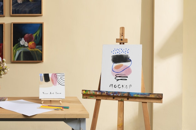 Art studio with easel mockup design