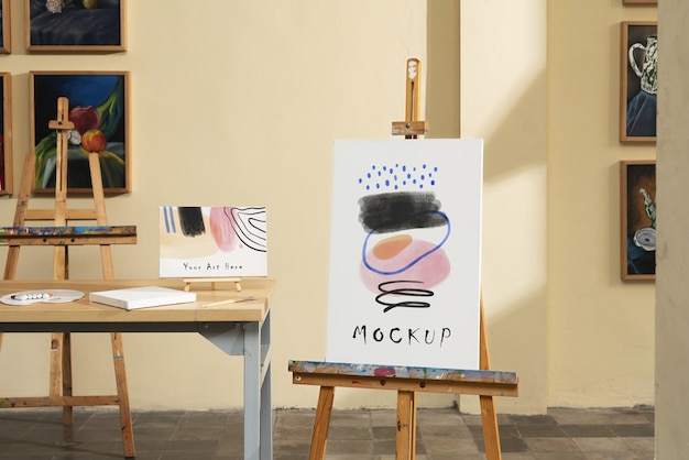 Art studio with easel mockup design