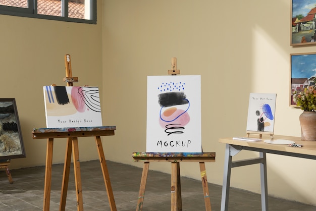 Art studio with easel mockup design