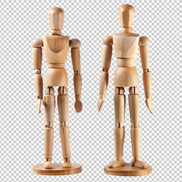 PSD articulated wooden mannequins human on transparent background