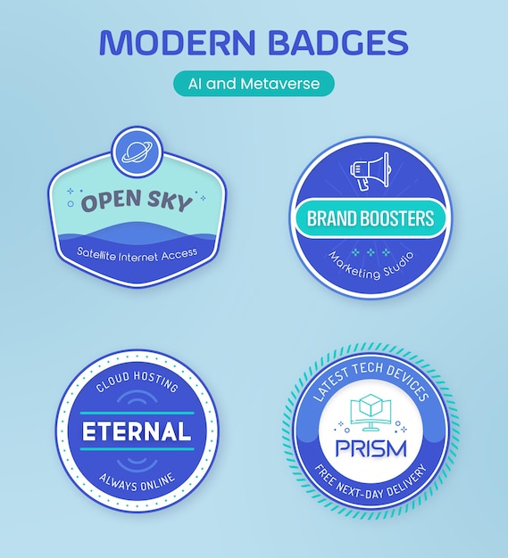 PSD artificial intelligence futuristic badge logos for tech startups