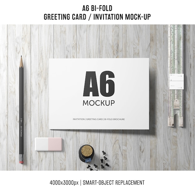 Artistic a6 bi-fold invitation card mockup