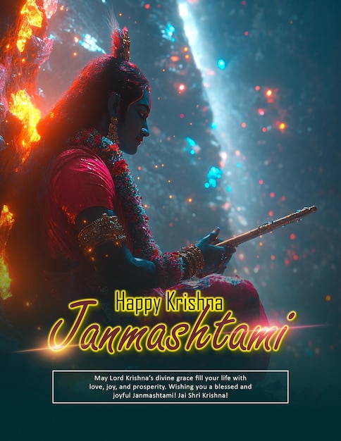 PSD artistic krishna janmashtami event template with fully editable design