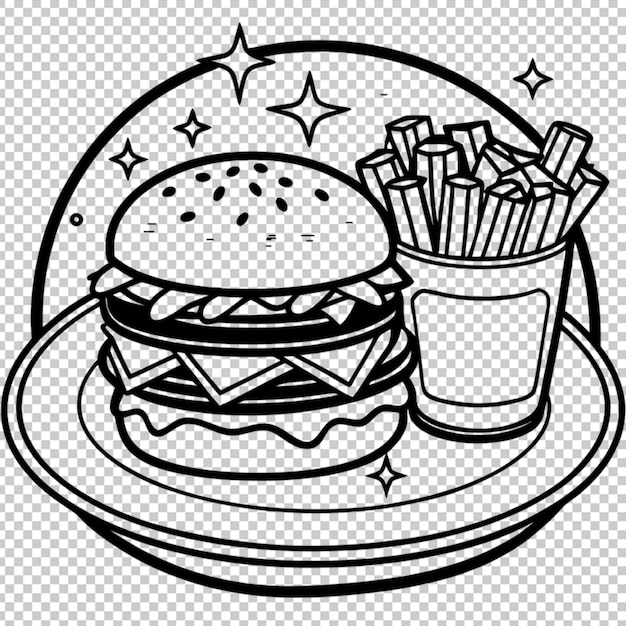 PSD artistic line art of assorted fast food items doodle style