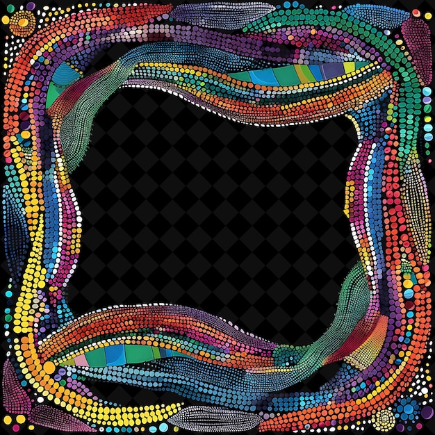 PSD artistic mosaic frame with colorful yarn and glass beads lea png creative background design