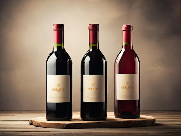 PSD artistic and unique mockup three bottle wine 1