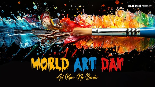 Artists paint brush glides across world art concept background