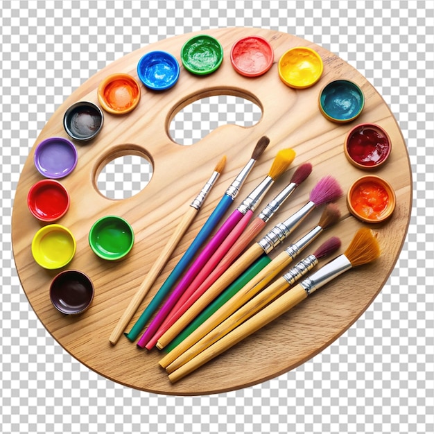 artists palette and supplies on transparent background