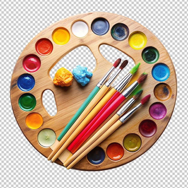 PSD artists palette and supplies on transparent background