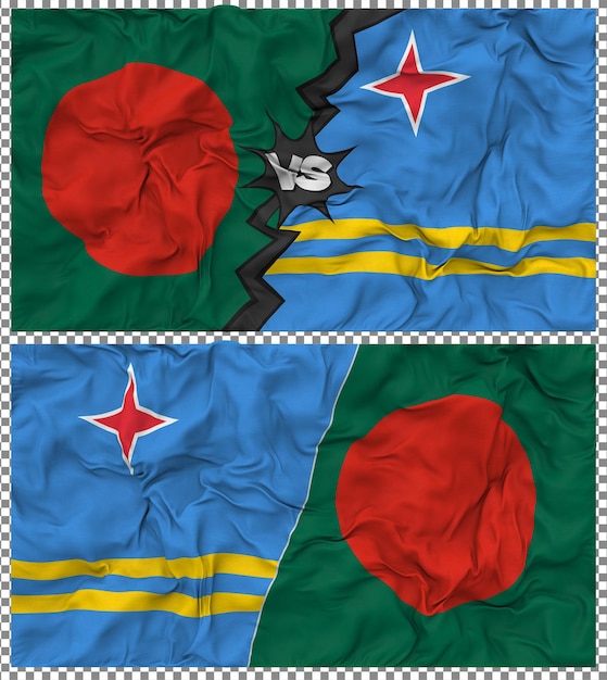 Aruba vs Bangladesh Half Combined Flag Cloth Bump Texture 3D Rendering