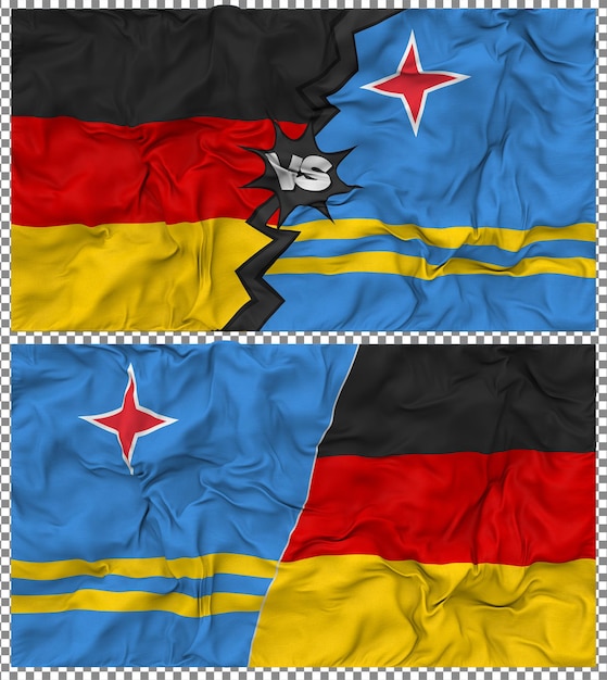 PSD aruba vs germany half combined flag cloth bump texture 3d rendering