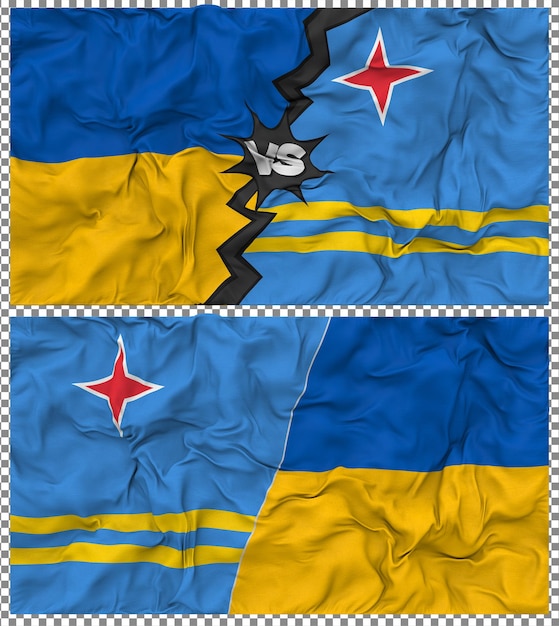 Aruba vs Ukraine Half Combined Flag Cloth Bump Texture 3D Rendering