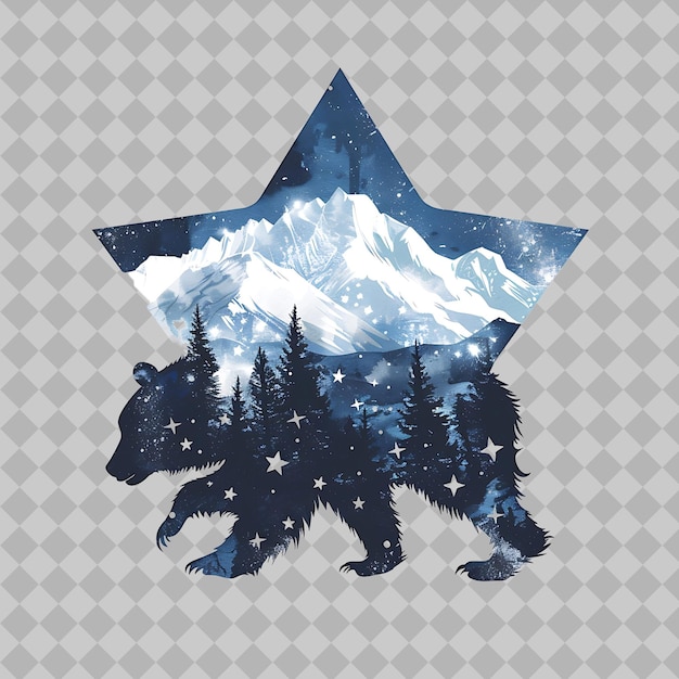 PSD asian black bear inside a silhouette star mountain adorned w png watercolor wild life collections