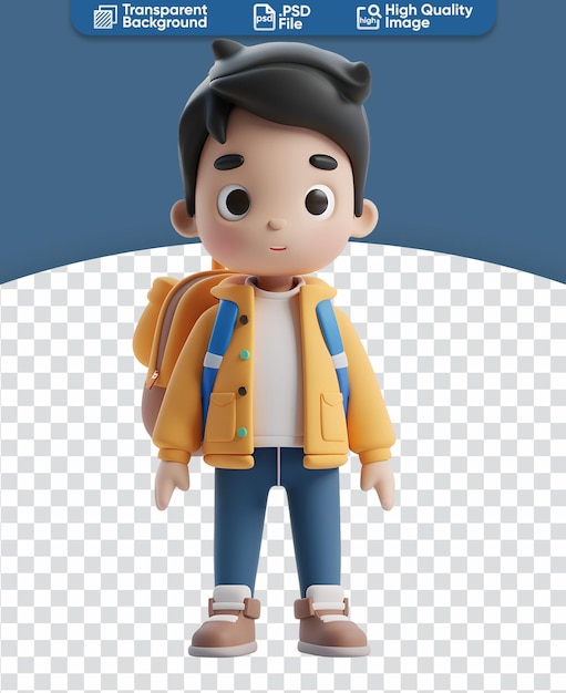 Asian Boy in a Happy Mood Going to School A 3D Rendered Chibi Cartoon Character