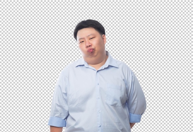 Asian business fat man in blue shirt Psd file