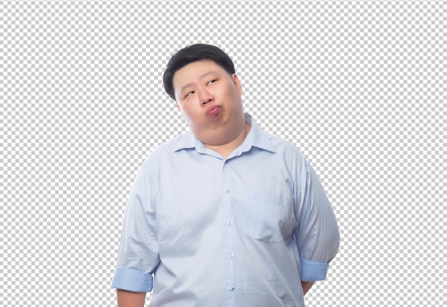 Asian business fat man in blue shirt Psd file