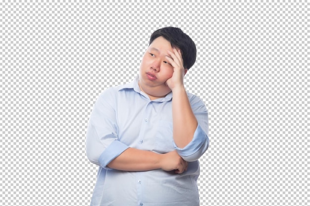 Asian business fat man in blue shirt Psd file