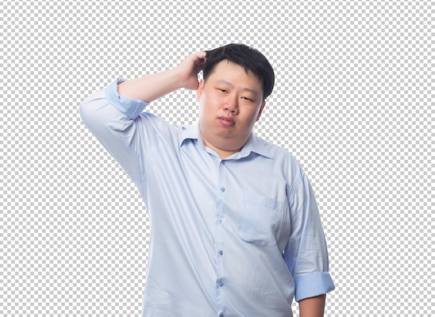 Asian business fat man in blue shirt Psd file