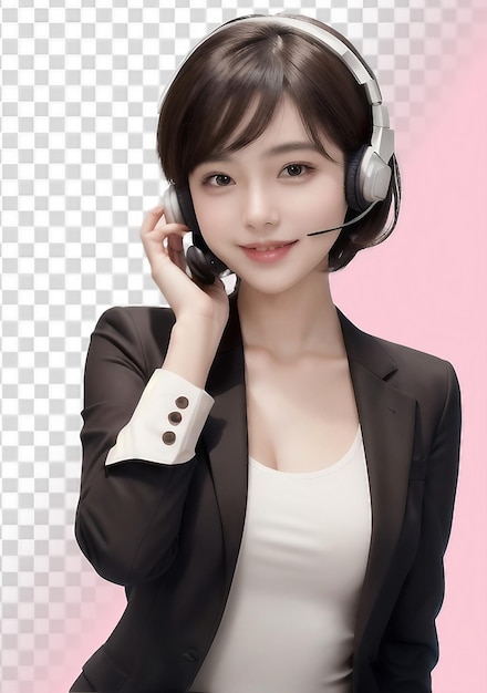 Asian businesswoman with headset on transparent background