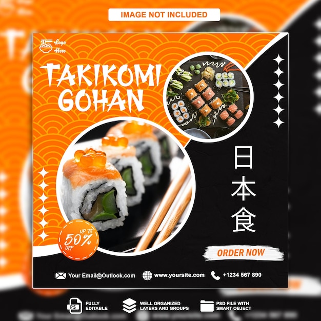 Asian food banner and social media post template