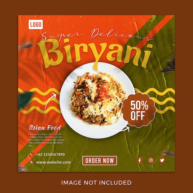 asian food indian biryani social media post template