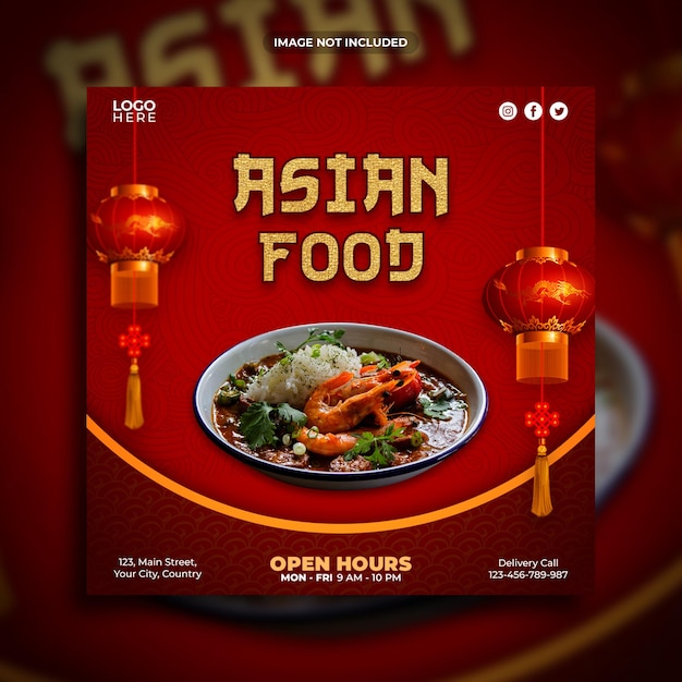 Asian food menu promotion instagram post or square web banner social media template