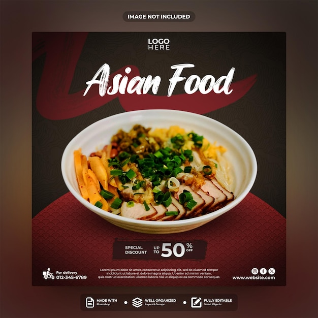 PSD asian food social media post template design