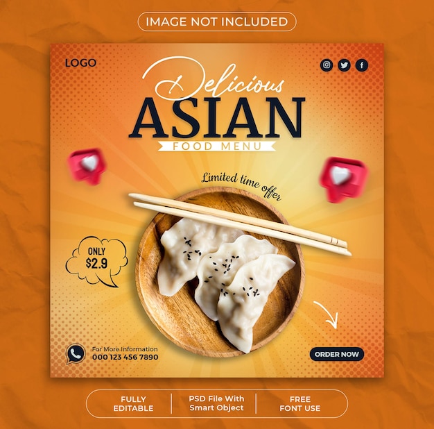 Asian food social media promotion and instagram post design template