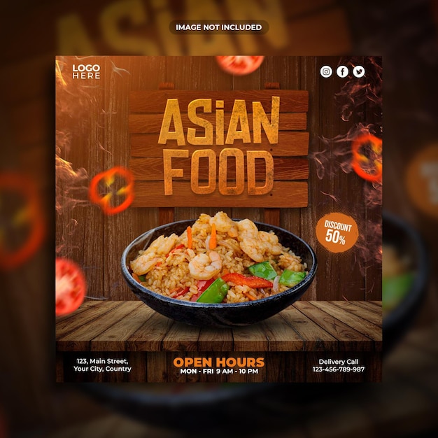 PSD asian food social media promotion square banner template