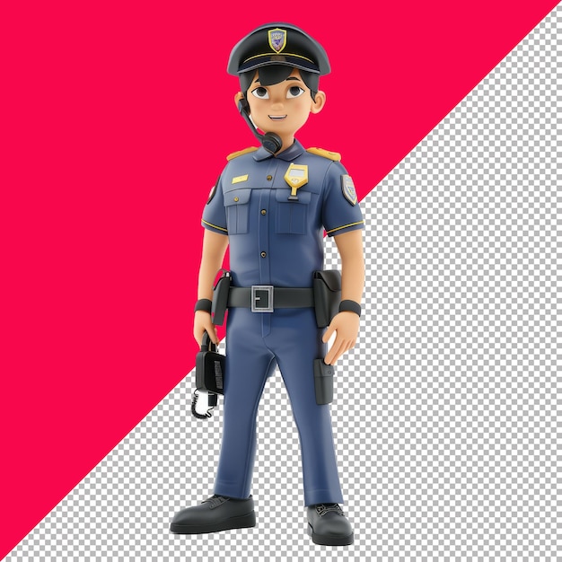 PSD asian male security guard with walkietalkie 3d isolated white background png psd