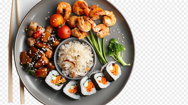 PSD asian plate of food asian concept background isolated on transparent background