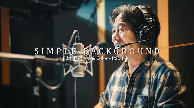 Asian professional musician recording new song or album CD in studio