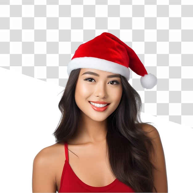 Asian Woman in Santa Claus Hat A Beautiful Christmas Celebration