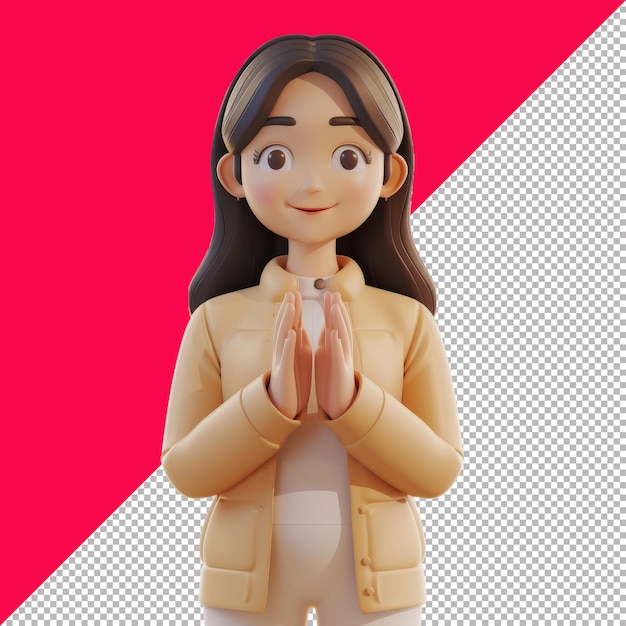 PSD asian woman with clapping hands 3d isolated white background png psd