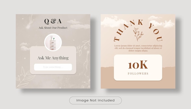 Ask me and thank you 10k followers instagram feed banner template set