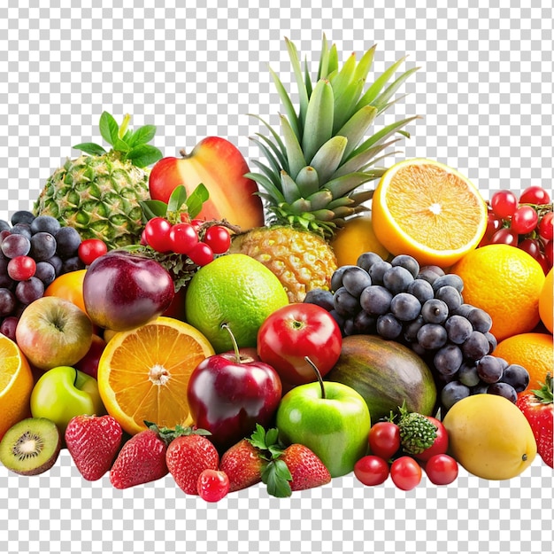 Assorted banner organic fruits on transparent background