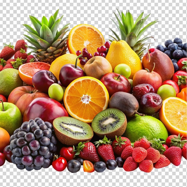 Assorted banner organic fruits on transparent background