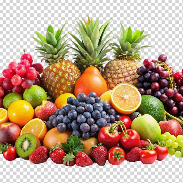 Assorted banner organic fruits on transparent background