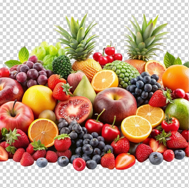 Assorted banner organic fruits on transparent background