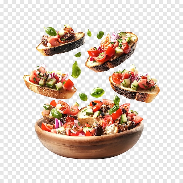 PSD assorted bruschetta with various toppings on a transparent background