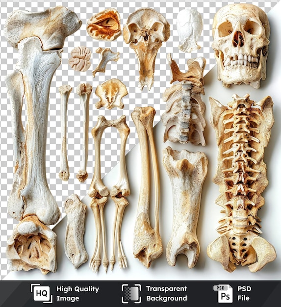 PSD assorted human bone crosssections isolated on transparent background psd