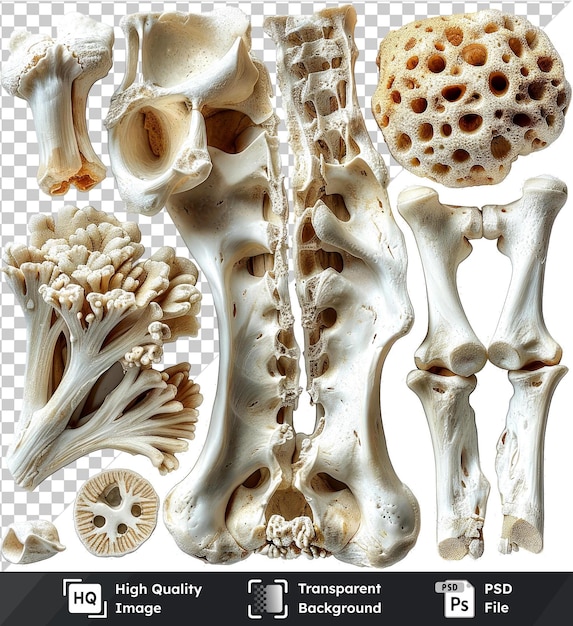 PSD assorted human bone crosssections on transparent background