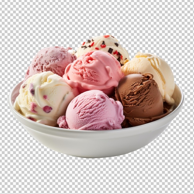 Assorted ice Cream In a Bowl isolated on transparent background